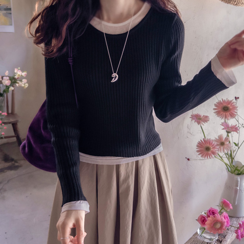 [LABEL] 秋ゴルジシーズン配色 レイヤード エリフィットニット [size:F(55～66)]