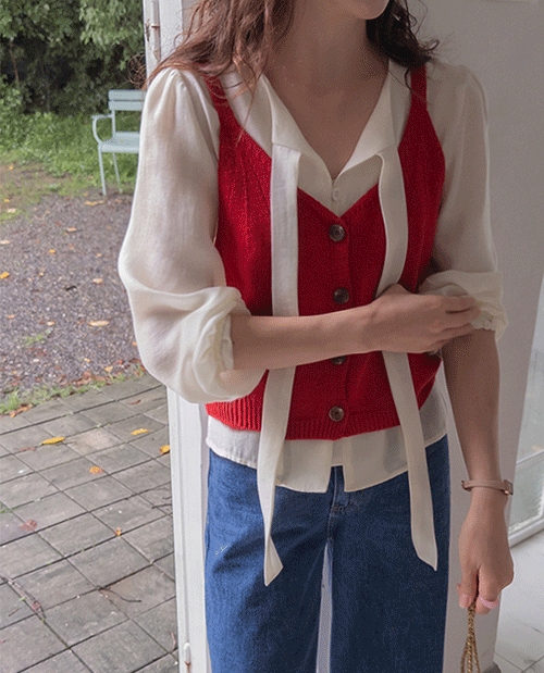 [アリー秋♥10%セール][ウール50%含有]アンプレス前後着用ボタン ウールビスティにニットベスト [size:F(55～66)]
