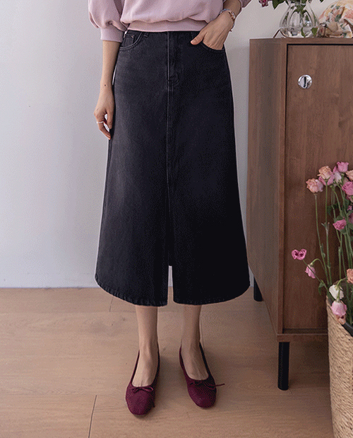 ラベラセミAライン フロントスリット バックバンディング デニム ロングスカート [size:S,M,L]
