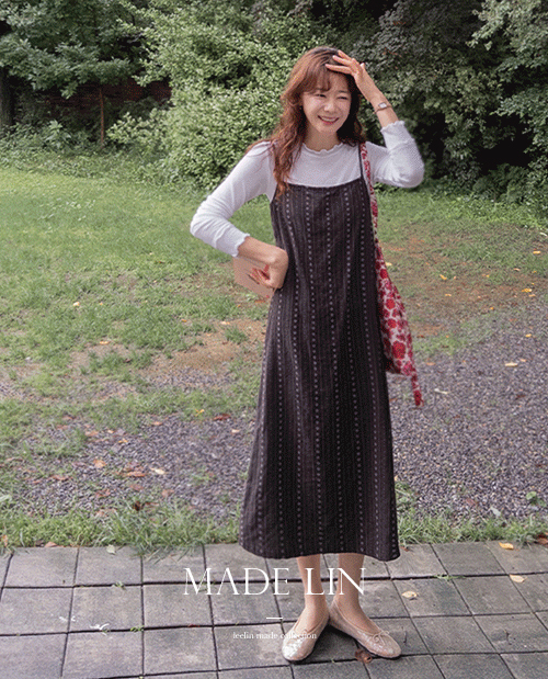 [新賞特価7千ウォン割引] <FONT color=#5a3954>MADE LIN</font>プリプルエスニックストライプ袖なしワンピース[size:F(55～66)]