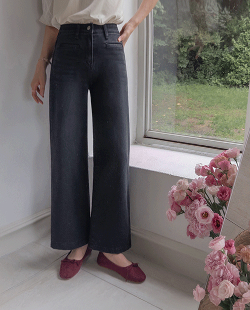 ベイリーチャッツスパンセミワイド日付フィットフェイクポケットデニムパンツ[size:S,M,L]