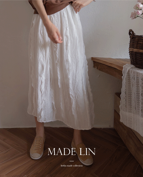 [新特価8千ウォン割引] <FONT color=#5a3954>MADE LIN</font> ＜自作＞フラッディラッフルしわバンディングスカート［size:F(55～66盤)］