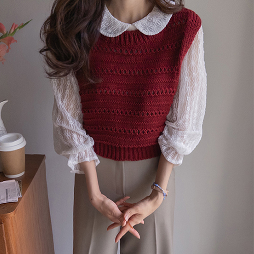 [LABEL]カラー別万能レイヤードパンチングニットベスト [size:F(55～66)]