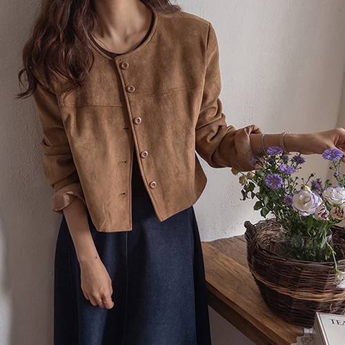 [LABEL] ポエント オシャレなスエードクロップドジャケット [size:F(55～66)][予約注文9/30以降発送予定]