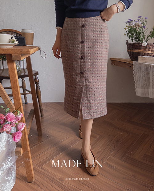 [身上特価6千ウォン割引] <FONT color=#5a3954>MADE</font> LIN ミルシャフロントボタン トットスカート[size:F(55～66盤)]