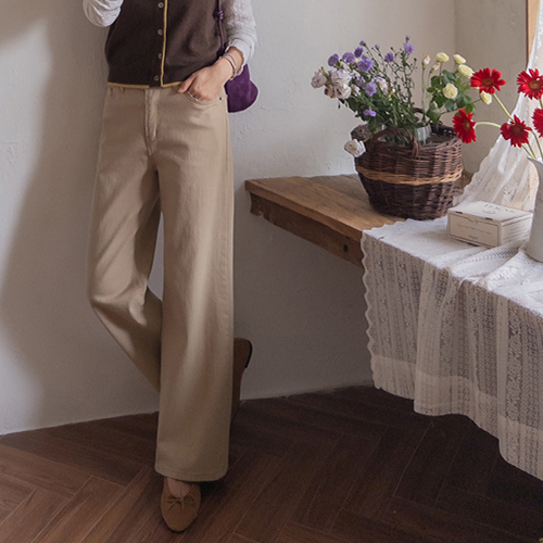 [チックスパン]ルケイストレートフィットセミワイドパンツ[size:S,M,L]