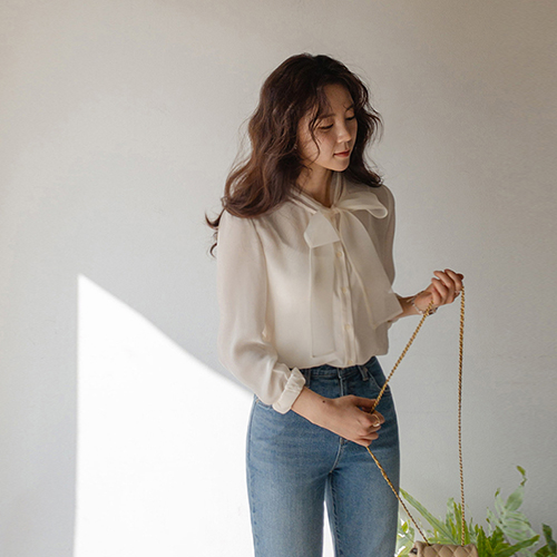 [満足度星5個 / ブラウス再購入率1位] [MADE] ノーバンリボンブラウス