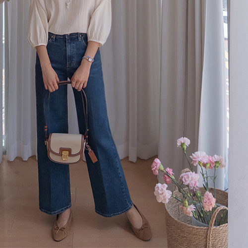 [チュッツスパン] [適当機長] テーブレジックライン 日付ワイドデニムパンツ [size:S,M,L]