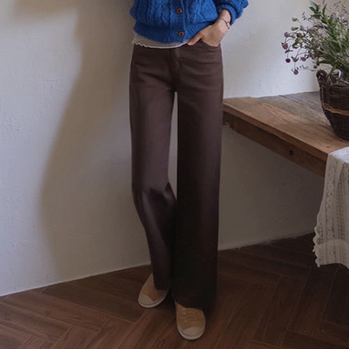 【人気！ブラウンバージョン][チックスパン][LABEL]ルケイストレートフィットセミワイドパンツ[size:S,M,L]