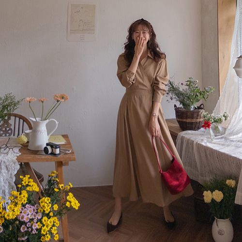 【くしゃみ心配NO！】 レンブな女性らしいちっちゃ後ろバンディングラップスタイルワンピース [size:F(55～66)]