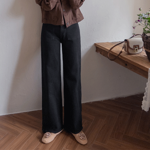 [四方テンション人生パンツ]ロベティフロント正方形ポケット日付ワイド隠しバンディングデニムパンツ[size:S,M,L]