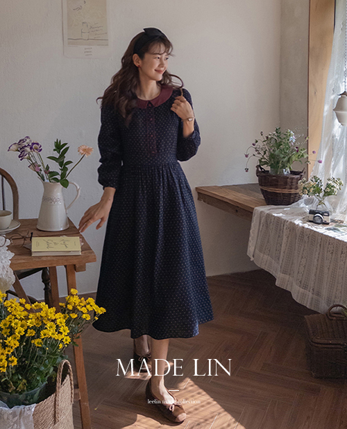 [ベスト特価3千ウォン割引] <FONT color=#5a3954>MADE LIN</font>ジエラ トット ラウンドカラー レースワンピース[size:F(55～66)]
