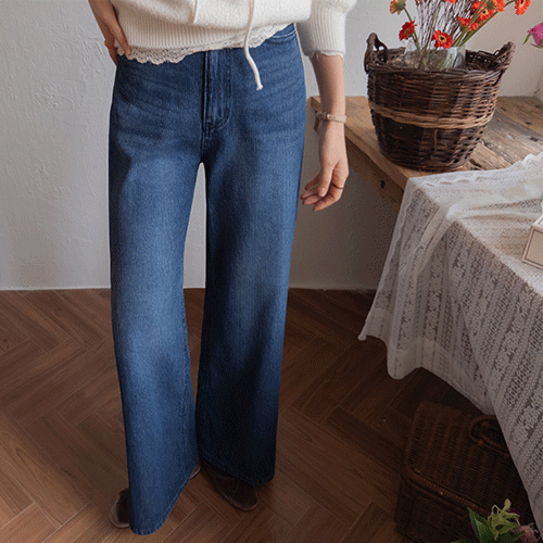 [ナマン知るパンツ][スリム脚演出][きれいなレグライン]レイデンデイリー縦結ストレートデニムパンツ[size:S,M,L]