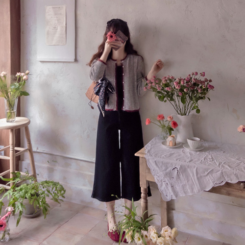 [LABEL] シュビンクラブ波ネックパールボタンカーディガン[size:F(55～66)]