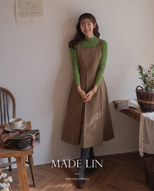 [ベスト特価8千ウォン割引] <FONT color=#5a3954>MADE LIN</font>プレヌボタンストラップ ウールワンピース[size:F(55～66)]