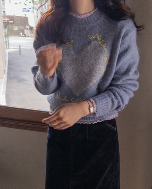 [アルパカ+ウールブレンディング][LABEL]フェリスポグン 暖かいハートレタリングポイント アルパカウルニット [size:F(55～66盤)]