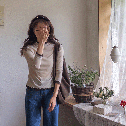 セーヌ配色 ちっちゃ伸縮性 二重フリル ティーシャツ [size:F(55～66)]