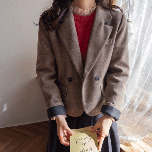 [ウールヘリンボーン][ギョウルまでずっと～]アニトンウールブランディングヘリンボーンチェックパターンジャケット[size:F(55～66)]