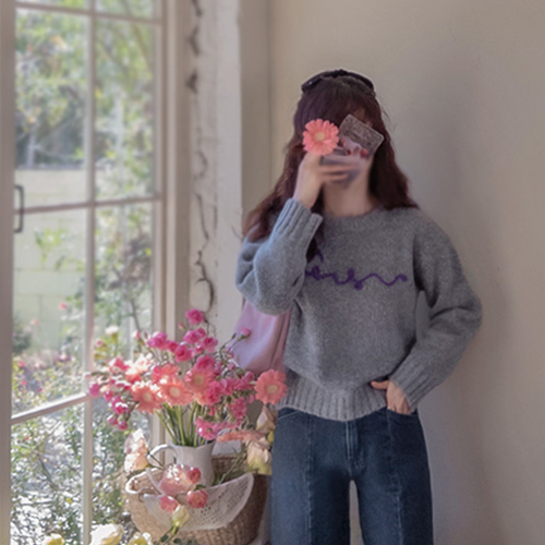 [LABEL] アンラウド刺繍ポイント タスミ 洗練美 ニット [size:F(55～66)]