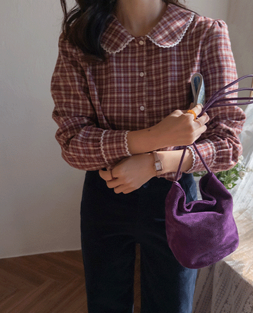 ベネットラブリーラウンドカラー レース ザンザンチェック ブラウス [size:F(55~66)]