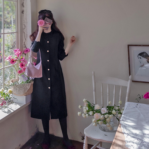 [新賞特価9千ウォン割引] <FONT color=#5a3954>MADE LIN</font>ベネットブール金装ボタンワンピース[size:F(55～66)]