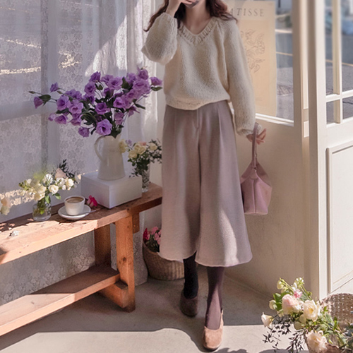 カランスヘリンボーン起毛エイライン ピンタックパンツ [size:S,M,L]