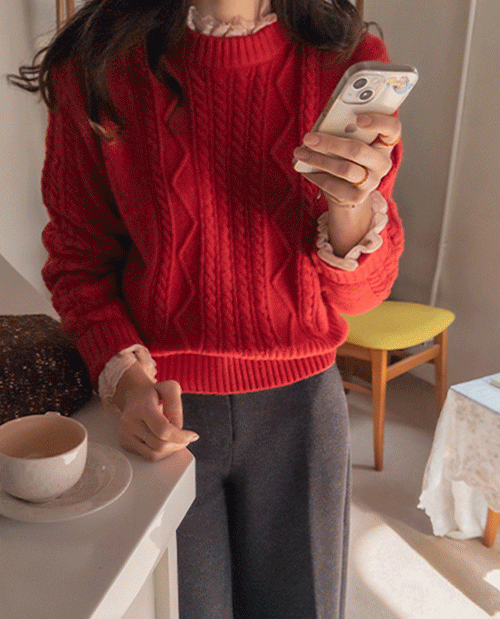 フェアリースッキリベーシックチェーンツイストプレッシャーパターンニット[size:F(55～66盤)]