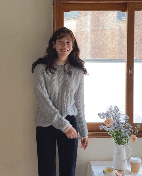 ソフィアケーブル編みパンチング エリフィットニット [size:F(55～66)]