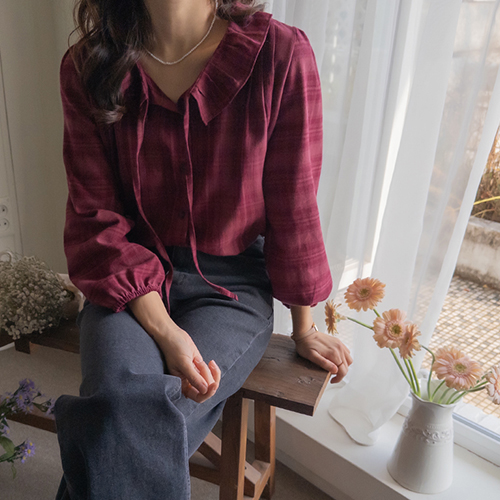 【表起毛】プラニーラブリカラムード付きチェックパターンブラウス