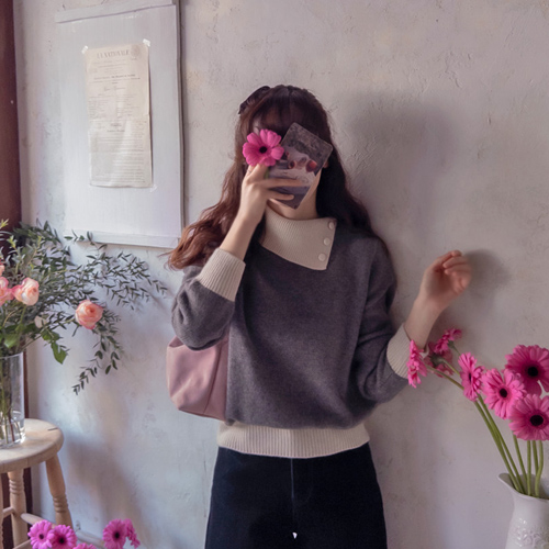 [LABEL] ベルシャ ネックボタン タスミ ラクーン 斜線盤 ポーラニット [size:F(55～66)]