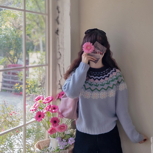 [LABEL] フォレストフラワーウールパターンニット[size:F(55～66盤)]