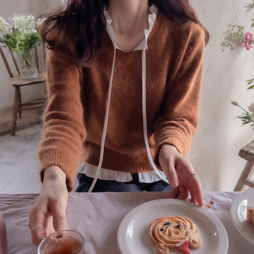 [LABEL] ロイデンレイヤードシャツ タスミアンゴラニット [size:F(55～66)]