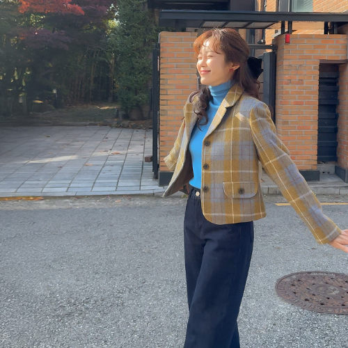 [ベスト特価8千ウォン割引] <FONT color=#5a3954>MADE LIN</font>ブレナウルチェックショートジャケット[size:F(55～66)]