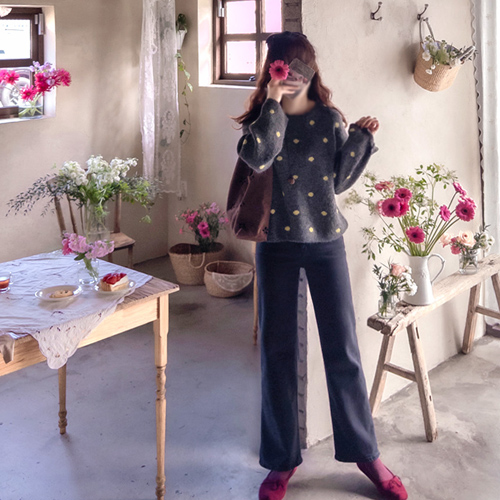 ディープグレイッシュ ブラック タスミ起毛 追得伸縮 スリムフィットパンツ [size:S,M,L]