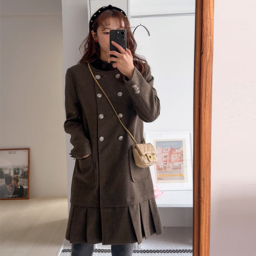 [ベスト特価1万ウォン割引] <FONT color=#5a3954>MADE LIN</font>ジェリコウールプリッツダブルワンピース[size:F(55～66)]