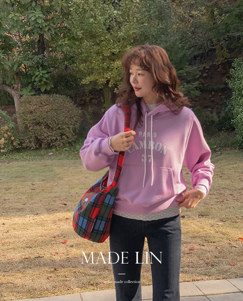 [ベスト特価9千ウォン割引] <FONT color=#5a3954>MADE LIN</font>ルディン配色 ベルベットレタリング ルーズフィット マンツーマン[size:F(55～66盤)]