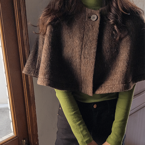 [ベスト特価6千ウォン割引] <FONT color=#5a3954>MADE LIN</font>ビブレワンボタンラブリーフレアウールマント[size:F(55～66)