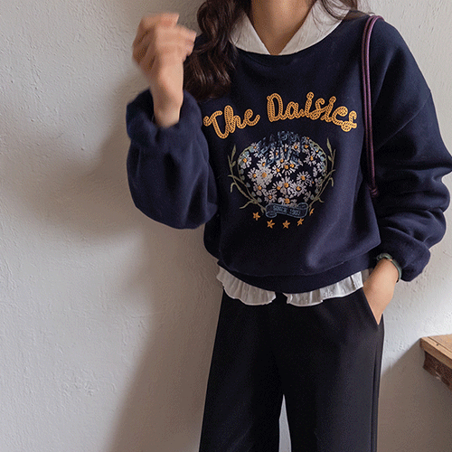 [冬バージョン] [起毛] マッターデイリーなセミクロップ刺繍ポイント マンツーマンティー [size:F(55~77)] [size:F(55~66盤)]