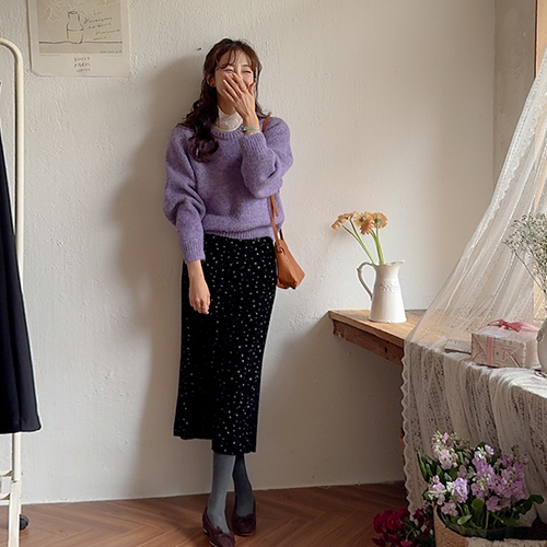 [新賞特価5千ウォン割引] <FONT color=#5a3954>MADE LIN</font>サンディミニローズベルベットスカート[size:F(55～66盤)]