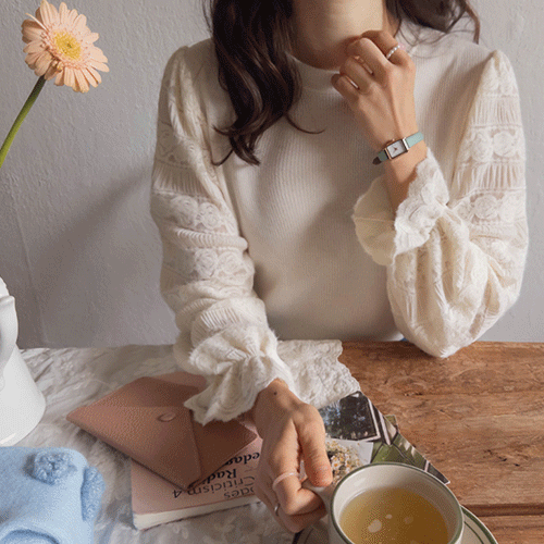 [LABEL] マリエルド起毛 レース パフニット ブラウス [size:F(55～66)]