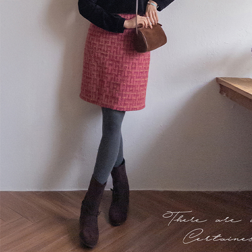 [新賞特価9千ウォン割引] <FONT color=#5a3954>MADE LIN</font>ハイリーカラーツイードミディ長さ感スカート[size:S,M]