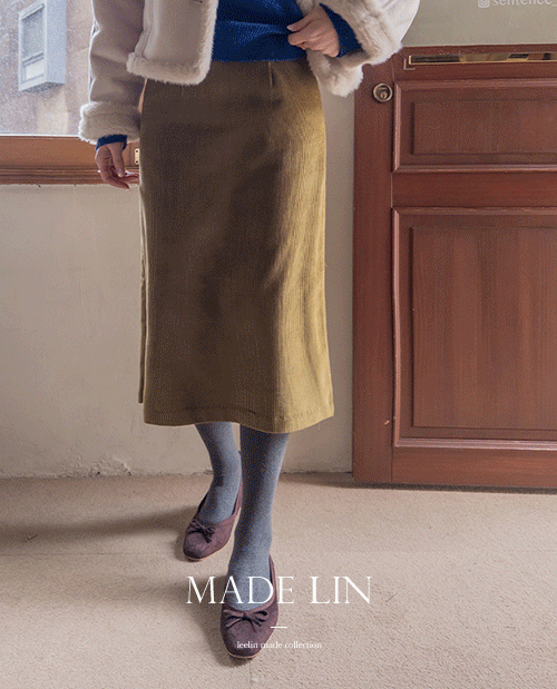 [新賞特価5千ウォン割引] <FONT color=#5a3954>MADE LIN</font>メーラーコーデュロイダーツロングスカート[size:F(55～66)]