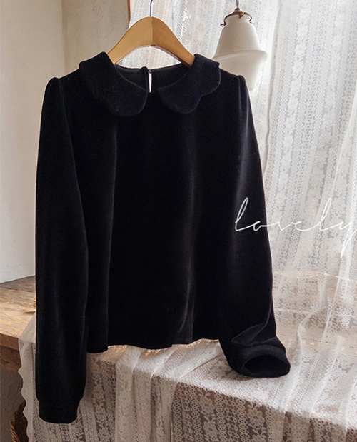 【ベルベット素材】ローズエン 高級感のあるベルベットカラーブラウス [size:F(55～66)]