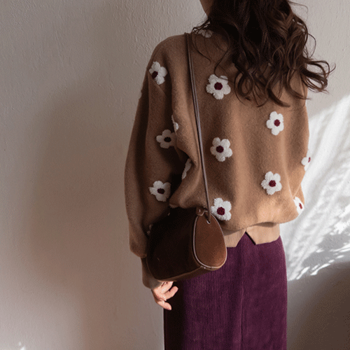 【ふわふわタッチ感】デイナフラワー刺繍裏トイムニット【size:F(55~66盤)】