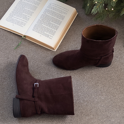 [ベルトディテール] メローベルティドスエードミドルブーツ