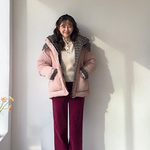 [シープスキン100%][LABEL]ルモエンラブリーチェック配色バディングジャンパ[size:F(55～66)]