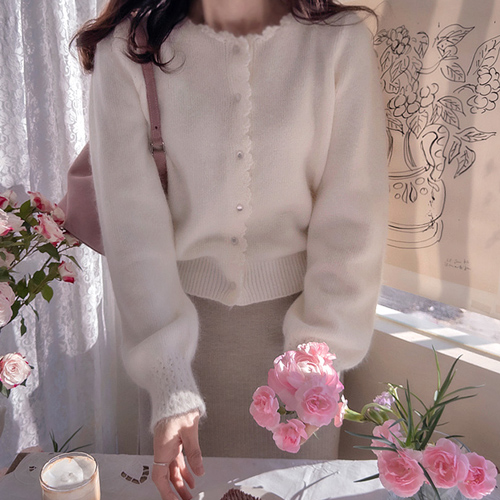 ウィンターソフィアアンゴララブウェーブネック袖ポイントカーディガン[size:F(55～66)]