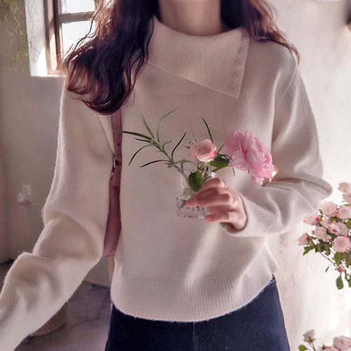 [LABEL] ボタンカラー 半ポーラ感溺息道トム チキンスパンニット [size:F(55～66)]