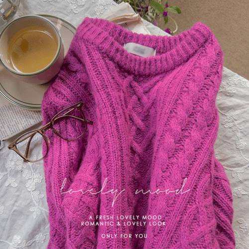 [ルックポイントカラー] [ウールブランド] シリエルアルファケーブル クルーラーニット [size:F(55～66)]