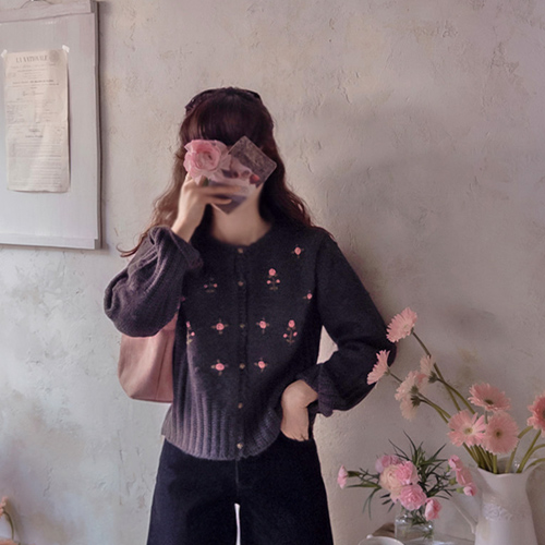 キャデリン立体的フラワー 柔らかいタスミボソンガーディガン[size:F(55～66)]
